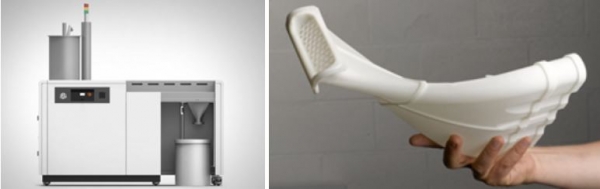 3D시스템즈의 플라스틱 기반 3D프린터 'ProX SLS 6100'과 출력물. (사진=3D시스템즈)