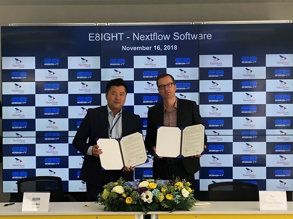 이에이트와 프랑스 CFD SW 전문기업 ‘Nextflow Software’의 MOU 체결식. (사진=이에이트)