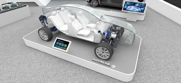 수소자동차 모형을 통해 연료전지, 구동모터모듈 등 수소차 주요 부품 및 기능을 소개한다.