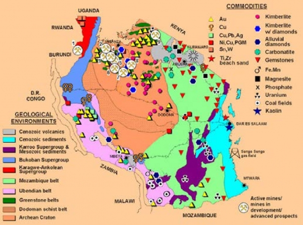 탄자니아 광물자원 분포도. (출처=Tanzania Mining Commission Annual Report 2018~2019)