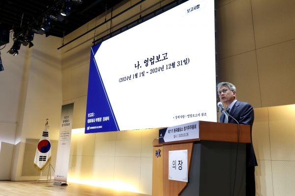 장세욱 동국제강그룹 부회장이 동국홀딩스 제71기 주주총회를 진행하는 모습. /동국홀딩스