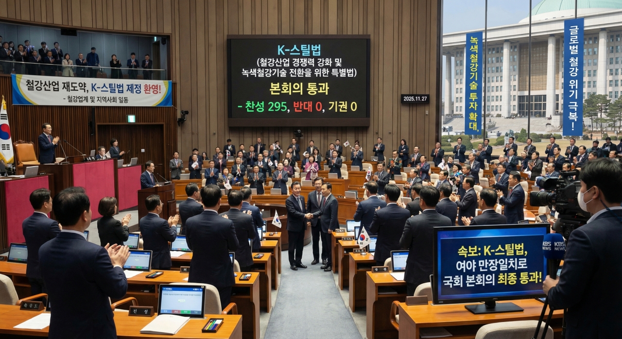 K-스틸법이 21일 산업통상자원중소벤처위원회에서 여야 합의로 의결되어 이르면 오는 27일 국회 본회의에서 통과될 것으로 예상된다. 사진은 AI 생성 이미지.