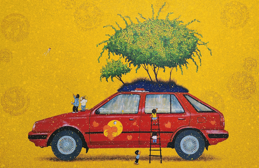 ▲ 꿈을담다-행복한자동차 60.6x91cm Mixed Media,2025
