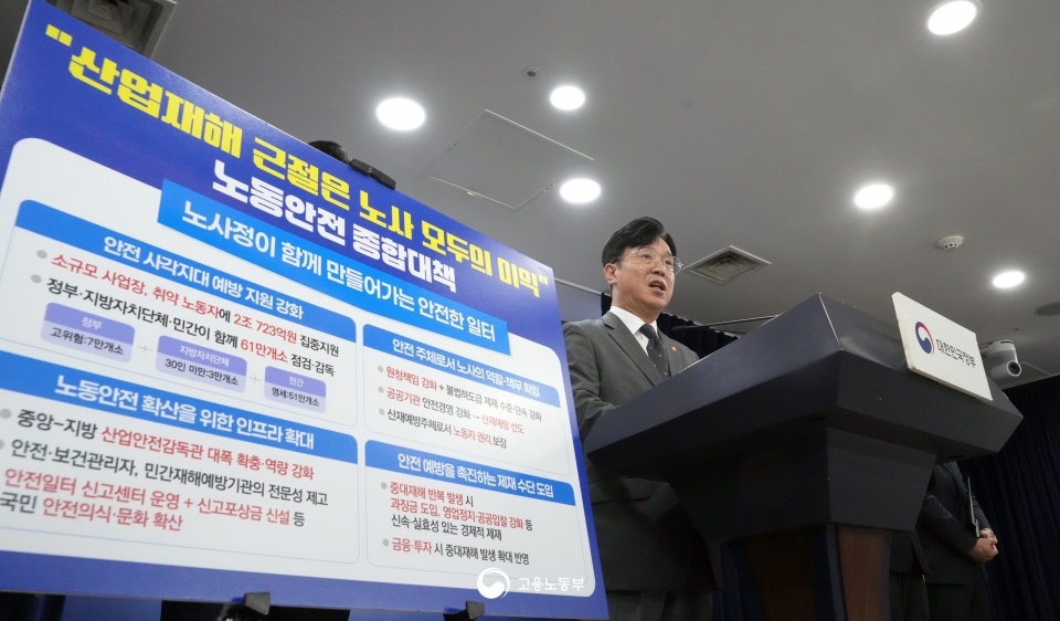 지난해 9월 고용노동부 김영훈 장관이 중대재해 예방 대책 및 2026년 노동안전 정책 계획을 발표하고 있다