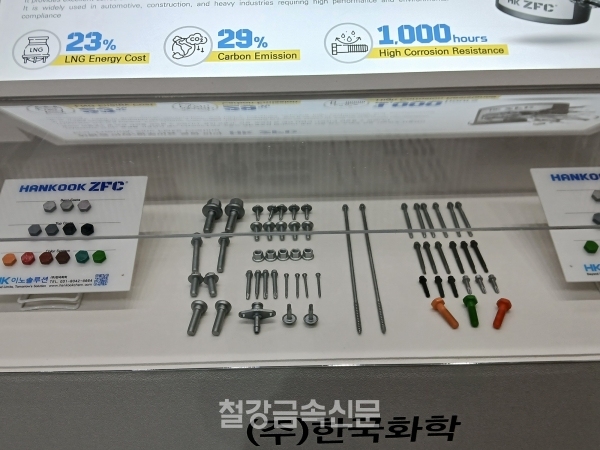 한국화학의 친환경 아연 알루미늄 복합 피막 ‘한국 ZFC’를 적용한 산업용 파스너. (사진=철강금속신문)