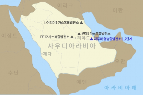 두산에너빌리티가 건설공사 계약을 체결한 사우디 자푸라 열병합발전소 2단계 위치. (사진=두산에너빌리티)